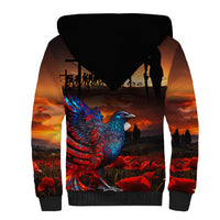 New Zealand Tui Bird Soldier ANZAC Sherpa Hoodie Lest We Forget LT03