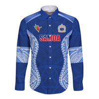 Custom Manu Samoa Rugby Long Sleeve Button Shirt Polynesian Tattoo LT03 Unisex Blue - Polynesian Pride