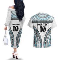 Custom Flying Fijians Rugby Couples Matching Off The Shoulder Long Sleeve Dress and Hawaiian Shirt Tapa Tribal Cloth LT03 - Polynesian Pride