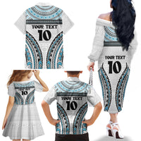 Custom Flying Fijians Rugby Family Matching Off The Shoulder Long Sleeve Dress and Hawaiian Shirt Tapa Tribal Cloth LT03 - Polynesian Pride