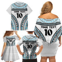 Custom Flying Fijians Rugby Family Matching Off Shoulder Short Dress and Hawaiian Shirt Tapa Tribal Cloth LT03 - Polynesian Pride