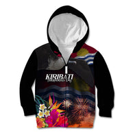 Kiribati Independence Day Kid Hoodie Frigatebird and Plumeria Hibiscus Flower