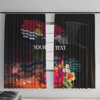 Personalised Kiribati Independence Day Window Curtain Frigatebird and Plumeria Hibiscus Flower LT03 With Hooks Black - Polynesian Pride