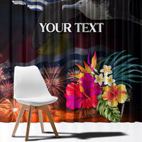 Personalised Kiribati Independence Day Window Curtain Frigatebird and Plumeria Hibiscus Flower LT03 - Polynesian Pride