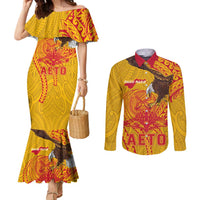 Personalized American Samoa Fautasi Race Couples Matching Mermaid Dress and Long Sleeve Button Shirt Aeto Pago Pago with Eagle Samoan Tribal Patterns LT03 Multicolor - Polynesian Pride
