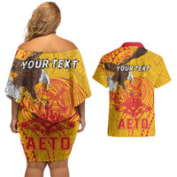 Personalized American Samoa Fautasi Race Couples Matching Off Shoulder Short Dress and Hawaiian Shirt Aeto Pago Pago with Eagle Samoan Tribal Patterns LT03 - Polynesian Pride