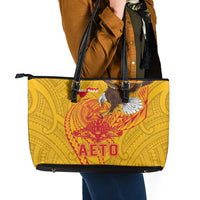 American Samoa Fautasi Race Leather Tote Bag Aeto Pago Pago with Eagle Samoan Tribal Patterns LT03 - Polynesian Pride