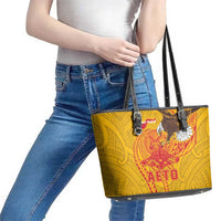 American Samoa Fautasi Race Leather Tote Bag Aeto Pago Pago with Eagle Samoan Tribal Patterns LT03 - Polynesian Pride