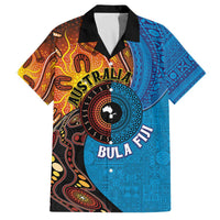 Fiji and Australia Together Family Matching Off The Shoulder Long Sleeve Dress and Hawaiian Shirt Tapa Tribal Tattoo mix Aboriginal Pattern LT03 Dad's Shirt - Short Sleeve Black - Polynesian Pride