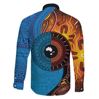 Fiji and Australia Together Family Matching Off The Shoulder Long Sleeve Dress and Hawaiian Shirt Tapa Tribal Tattoo mix Aboriginal Pattern LT03 - Polynesian Pride