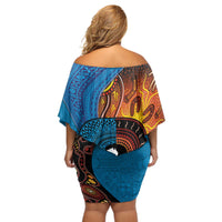 Fiji and Australia Together Off Shoulder Short Dress Tapa Tribal Tattoo mix Aboriginal Pattern