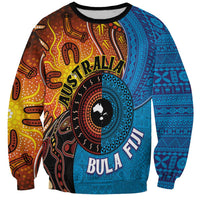 Fiji and Australia Together Sweatshirt Tapa Tribal Tattoo mix Aboriginal Pattern LT03 Unisex Black - Polynesian Pride