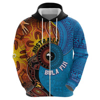 Fiji and Australia Together Zip Hoodie Tapa Tribal Tattoo mix Aboriginal Pattern