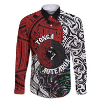 Tonga and New Zealand Together Family Matching Mermaid Dress and Hawaiian Shirt Tongan Kupesi Ngatu Tattoo and Maori Paua Shell Pattern