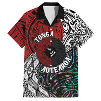 Tonga and New Zealand Together Family Matching Off Shoulder Maxi Dress and Hawaiian Shirt Tongan Kupesi Ngatu Tattoo and Maori Paua Shell Pattern LT03 Dad's Shirt - Short Sleeve Black - Polynesian Pride