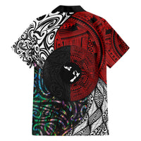 Tonga and New Zealand Together Family Matching Off Shoulder Short Dress and Hawaiian Shirt Tongan Kupesi Ngatu Tattoo and Maori Paua Shell Pattern LT03 - Polynesian Pride