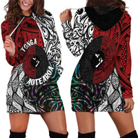 Tonga and New Zealand Together Hoodie Dress Tongan Kupesi Ngatu Tattoo and Maori Paua Shell Pattern
