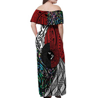 Tonga and New Zealand Together Off Shoulder Maxi Dress Tongan Kupesi Ngatu Tattoo and Maori Paua Shell Pattern LT03 - Polynesian Pride