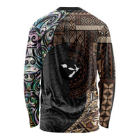 Samoa and New Zealand Together Long Sleeve Shirt Siapo Motif and Maori Paua Shell Pattern