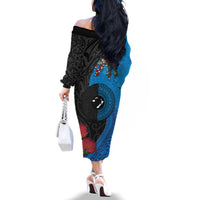 Fiji and New Zealand Together Family Matching Off The Shoulder Long Sleeve Dress and Hawaiian Shirt Tapa Maori Tattoo mix Tagimoucia and Pohutukawa LT03 - Polynesian Pride