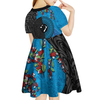 Fiji and New Zealand Together Kid Short Sleeve Dress Tapa Maori Tattoo mix Tagimoucia and Pohutukawa