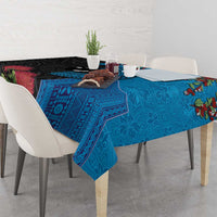Fiji and New Zealand Together Tablecloth Tapa Maori Tattoo mix Tagimoucia and Pohutukawa