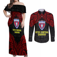 Custom Vitis Central Dabaris Rugby Couples Matching Off Shoulder Maxi Dress and Long Sleeve Button Shirts Papua New Guinea Polynesian Tattoo LT03 Red - Polynesian Pride