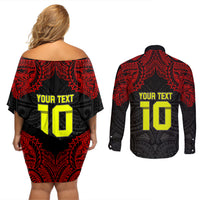 Custom Vitis Central Dabaris Rugby Couples Matching Off Shoulder Short Dress and Long Sleeve Button Shirts Papua New Guinea Polynesian Tattoo LT03 - Polynesian Pride