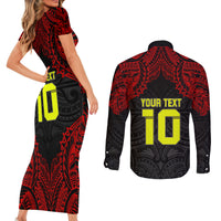 Custom Vitis Central Dabaris Rugby Couples Matching Short Sleeve Bodycon Dress and Long Sleeve Button Shirts Papua New Guinea Polynesian Tattoo LT03 - Polynesian Pride