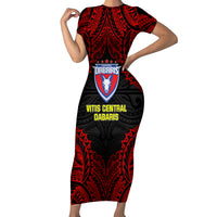 Custom Vitis Central Dabaris Rugby Short Sleeve Bodycon Dress Papua New Guinea Polynesian Tattoo LT03 Long Dress Red - Polynesian Pride