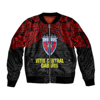 Custom Vitis Central Dabaris Rugby Sleeve Zip Bomber Jacket Papua New Guinea Polynesian Tattoo LT03 Unisex Red - Polynesian Pride