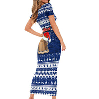 Tokelau Christmas Short Sleeve Bodycon Dress Santa Claus Tokelau Flag and Coat of Arms with Polynesian Pattern LT03 - Polynesian Pride