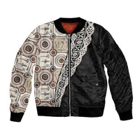 Tukenny Pattern Fijian War Clubs Mix Tapa Tribal Bomber Jacket LT03 Unisex Beige - Polynesian Pride