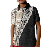 Tukenny Pattern Fijian War Clubs Mix Tapa Tribal Kid Polo Shirt LT03 Kid Beige - Polynesian Pride