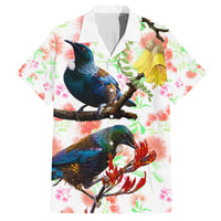 New Zealand Pohutukawa Tui Bird Family Matching Summer Maxi Dress and Hawaiian Shirt Kowhai Version LT03 Dad's Shirt - Short Sleeve White - Polynesian Pride