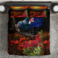 New Zealand ANZAC Day Bedding Set Pohutukawa Flower and Tui Bird LT03 Black - Polynesian Pride