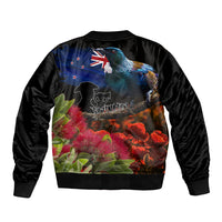 New Zealand ANZAC Day Bomber Jacket Pohutukawa Flower and Tui Bird LT03 - Polynesian Pride