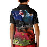 New Zealand ANZAC Day Kid Polo Shirt Pohutukawa Flower and Tui Bird LT03 - Polynesian Pride