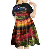New Zealand ANZAC Day Kid Short Sleeve Dress Pohutukawa Flower and Tui Bird LT03 - Polynesian Pride