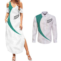 Custom New Zealand Football Couples Matching Summer Maxi Dress and Long Sleeve Button Shirt Go All Silver Ferns - Towards World Cup 2026