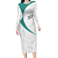 Custom New Zealand Football Family Matching Long Sleeve Bodycon Dress and Hawaiian Shirt Go All Silver Ferns - Towards World Cup 2026