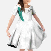 Custom New Zealand Football Family Matching Off Shoulder Maxi Dress and Hawaiian Shirt Go All Silver Ferns - Towards World Cup 2026 LT03 Daughter's Dress White - Polynesian Pride