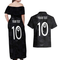 Custom New Zealand Rugby Couples Matching Off Shoulder Maxi Dress and Hawaiian Shirt All Silver Ferns Blacks LT03 - Polynesian Pride