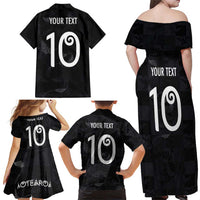 Custom New Zealand Rugby Family Matching Off Shoulder Maxi Dress and Hawaiian Shirt All Silver Ferns Blacks LT03 - Polynesian Pride