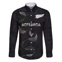 Custom New Zealand Rugby Family Matching Off Shoulder Maxi Dress and Hawaiian Shirt All Silver Ferns Blacks LT03 Dad's Shirt - Long Sleeve Black - Polynesian Pride