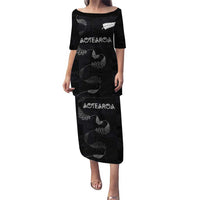 Custom New Zealand Rugby Puletasi All Silver Ferns Blacks LT03 Long Dress Black - Polynesian Pride