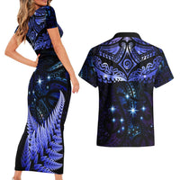 New Zealand Matariki Couples Matching Short Sleeve Bodycon Dress and Hawaiian Shirt Maori Pattern and Matariki Sky Night LT03