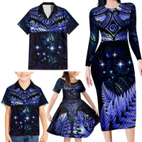 New Zealand Matariki Family Matching Long Sleeve Bodycon Dress and Hawaiian Shirt Maori Pattern and Matariki Sky Night LT03 - Polynesian Pride