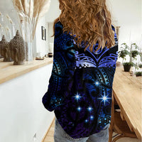 New Zealand Matariki Women Casual Shirt Maori Pattern and Matariki Sky Night LT03 - Polynesian Pride