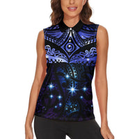 New Zealand Matariki Women Sleeveless Polo Shirt Maori Pattern and Matariki Sky Night LT03 - Polynesian Pride